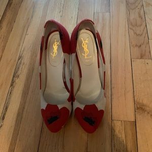 YSL poppy print platform wedges - sz 38 NEVER WORN